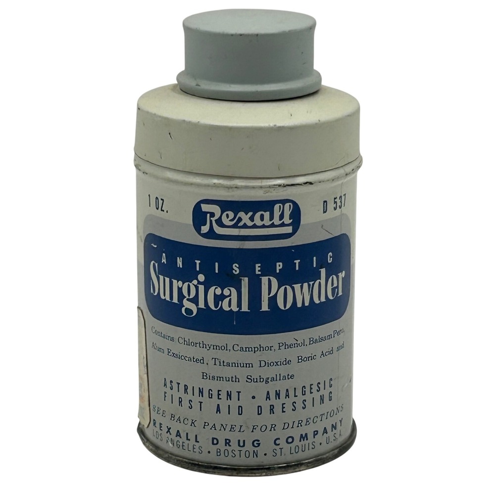 Vintage Rexall Antiseptic Surgical Powder Tin 1 oz